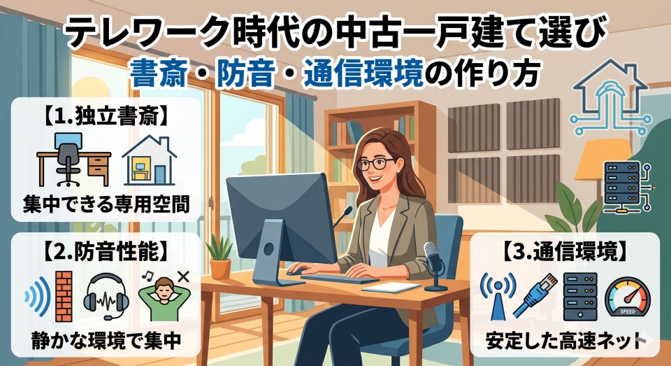 テレワーク時代の中古一戸建て選び｜書斎・防音・通信環境の作り方のイメージ画像