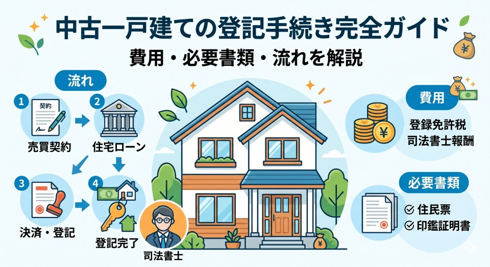 中古一戸建ての登記手続き完全ガイド|費用・必要書類・流れを解説のイメージ画像