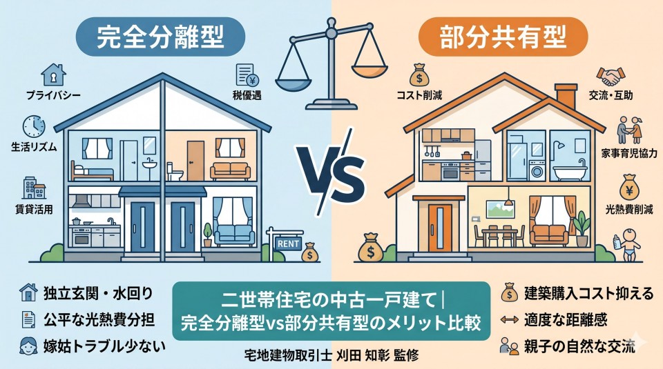 二世帯住宅の中古一戸建て|完全分離型vs部分共有型のメリット比較のイメージ画像