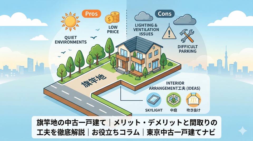 旗竿地の中古一戸建てメリット・デメリットのイメージ画像