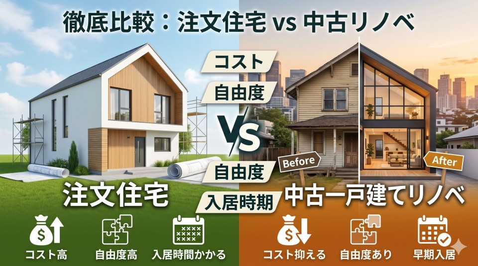 注文住宅vs中古一戸建てリノベ｜コスト・自由度・入居時期を徹底比較のイメージ画像