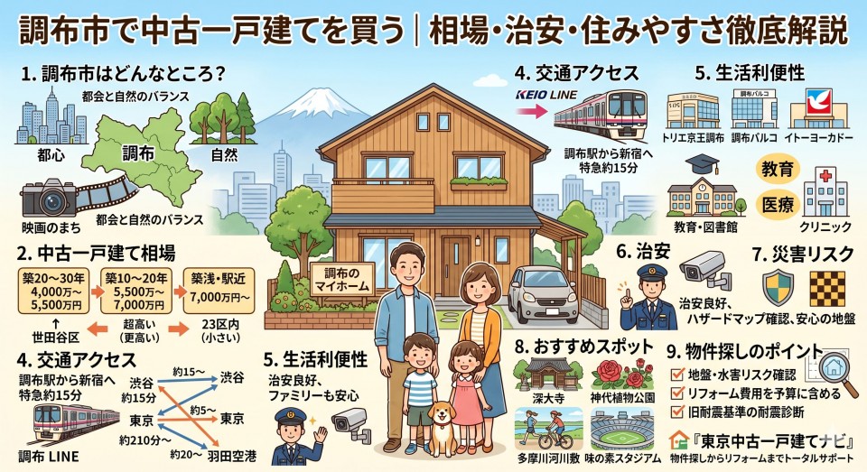 調布市で中古一戸建てを買う｜相場・治安・住みやすさ徹底解説のイメージ画像