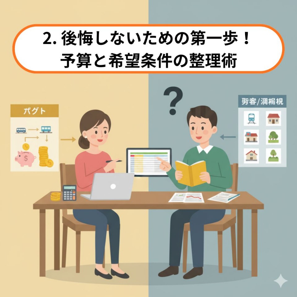 2. 後悔しないための第一歩！予算と希望条件の整理術のイメージイラスト