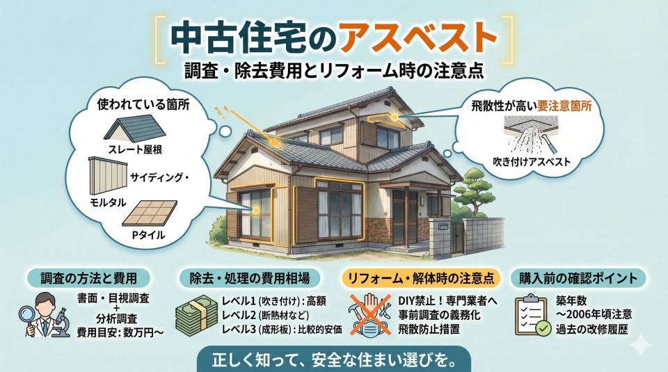 中古住宅のアスベスト｜調査・除去費用とリフォーム時の注意点のイメージ画像