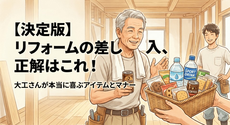 【決定版】リフォーム工事の差し入れは何が正解?大工さんが本当に喜ぶアイテムとマナーを徹底解説のアイキャッチ